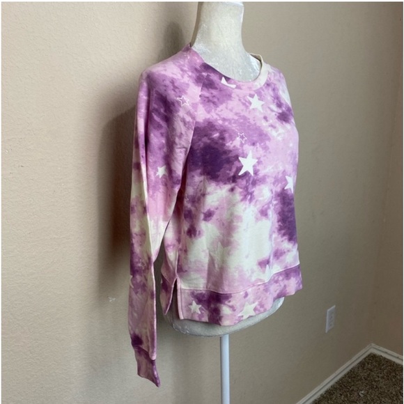 NWT Wildfox Purple & White Tie Dye Star Crop Cotton Blend Sweatshirt Size Small - Picture 4 of 11
